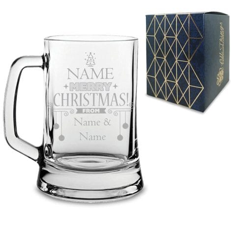 Custom Engraved Tankard Glass, perfect for Christmas gifting and Secret Santa surprises.