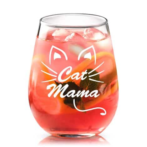 “Personalised Stemless Wine Glass for Cat Lovers – A Perfect Birthday or Christmas Gift!”