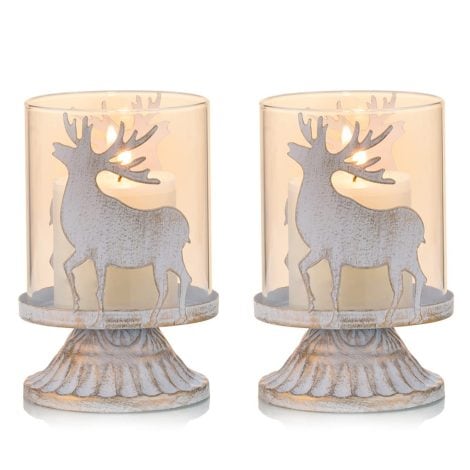 Sziqiqi Retro Metal Deer Candle Holders: Stylish Christmas Table Decor for Brits, Set of 2.