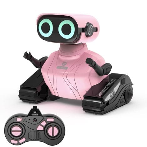 GILOBABY Remote Control Robot Toy, a cool pink dancing and walking robot for kids 6 years old and above. A gift with flashy LED eyes.