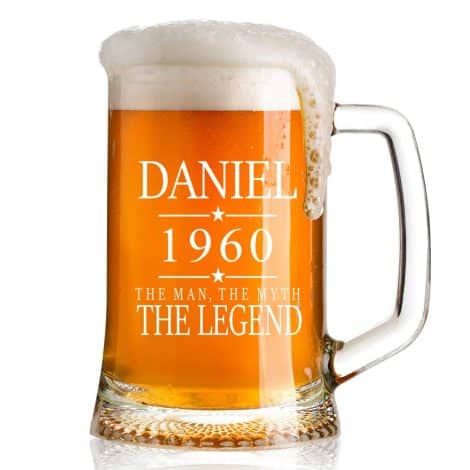 Custom The Man The Myth The Legend Birthday Beer Tankard Gift with personalization options.