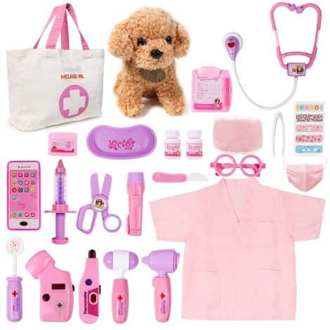 Kids’ Vet Toy Set – Includes Doctor Costume, Soft Dog Toy, and Medical Kit for Pretend Play. Perfect Gift for Young Children.