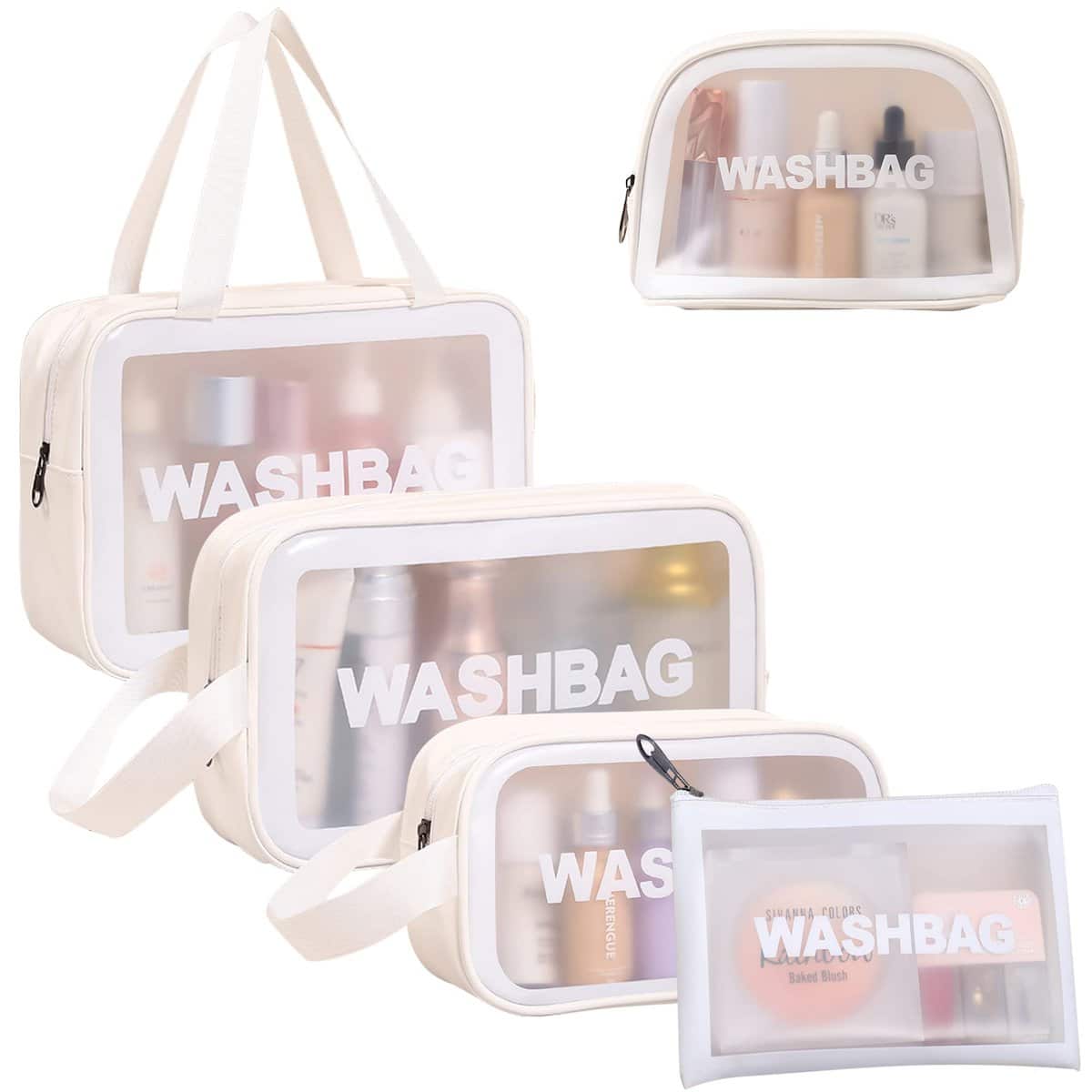 5PCS Clear Toiletry Bag,Clear Makeup Bag,Waterproof Clear PVC Travel Toiletry Bag,Cosmetic Makeup Bags Vacation Bathroom Organizer for Women,Girls and Men(White)