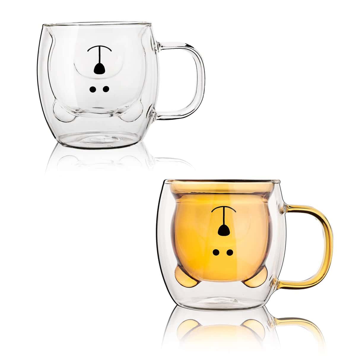 Cute Bear Mugs Set of 2 Cute Bear Tea Cup 8.5 oz Double Wall Glass Milk Coffee Bear Mug with Handle Insulated Espresso Beer Cup Cute Birthday Gifts for Women Men Valentine's Day (2 Pack, White Brown)