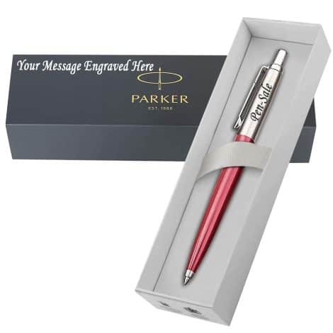 Customised Engraved Parker Jotter Red Pen in a Stylish Engraved Gift Box, Perfect Personalised Gift for special occasions.