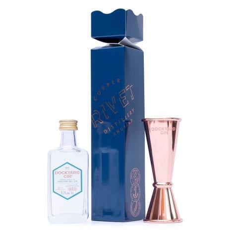 Dockyard Gin 5cl & Copper Jigger Cracker Pack – Ideal Xmas Mini Gin Gift, crafted by Copper Rivet Distillery.