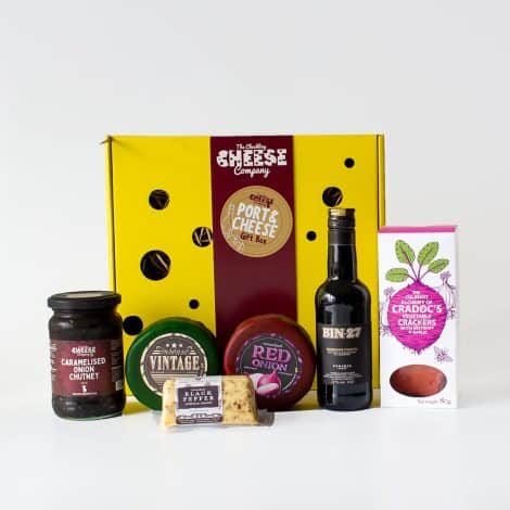 The Chuckling Cheese Company brings you the ultimate Cheese and Port Gift Box, perfect for delightful food gifts.