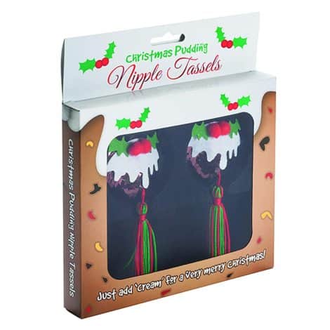 Naughty Secret Santa gift: Multicoloured Christmas Pudding Nipple Tassels, 20.3 x 17.6 x 2.6 cm.