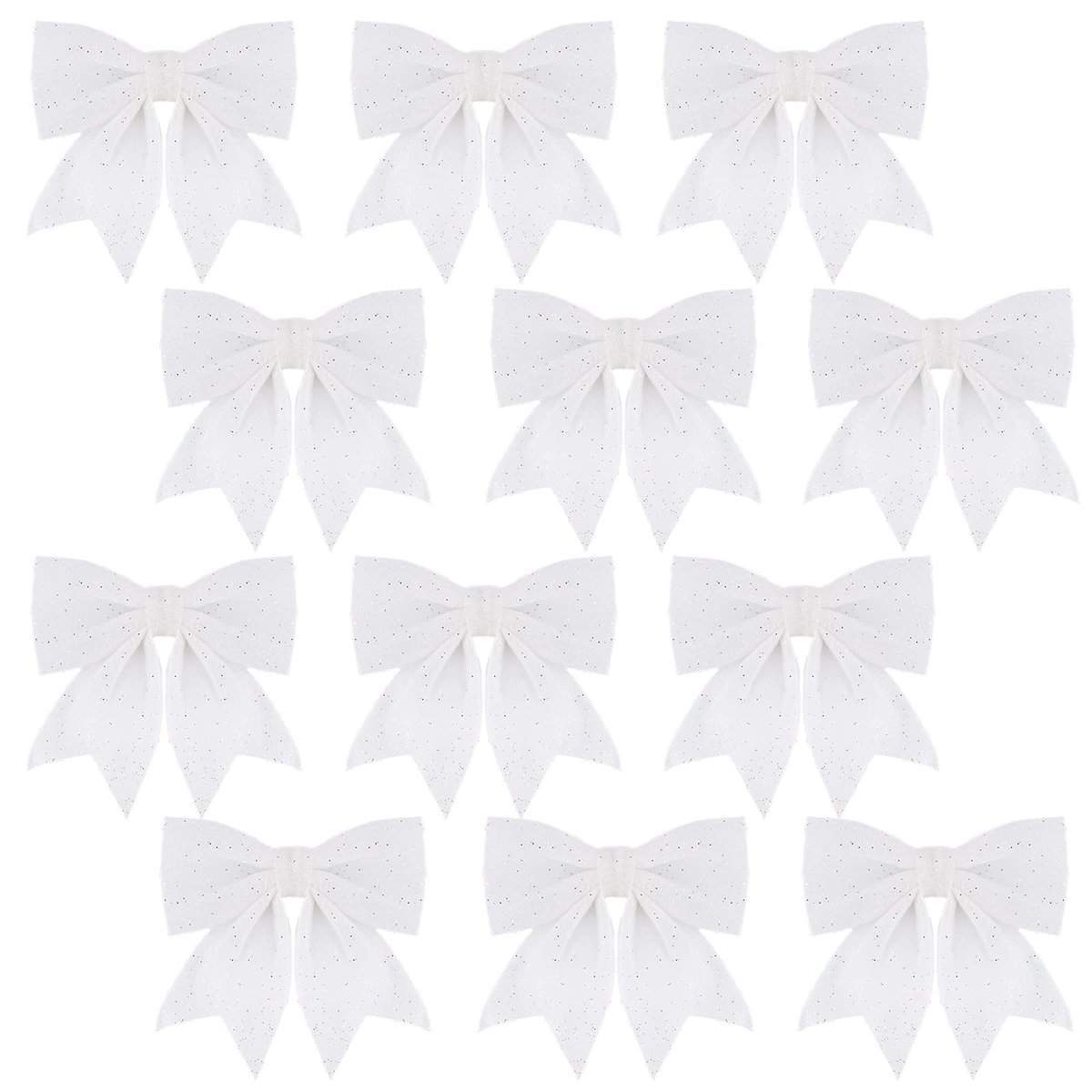 12PCS White Christmas Bows for Tree Decorations, 5.5 Inch Christmas Glitter Wreaths Bows, Xmas Bows for Decorations,Sequin Bow Ties Xmas Tree Bowknot Ornaments for Wreaths,Xmas Tree,Garland Decor