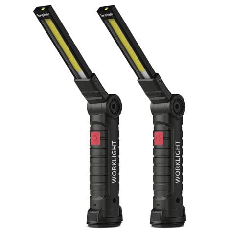 Coquimbo Work Light, perfect Christmas gift for men. Rechargeable LED torch with magnetic base and hook. (2 Pack, Black)