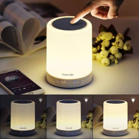 White Homecube Bedside Lamp with Bluetooth Speaker, Touch Lamp Mood Night Light, Ideal Gift for all.