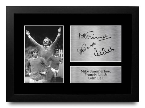 Manchester City Legends Signed Football Picture in A4 Frame – Perfect Gift for Fans and Supporters