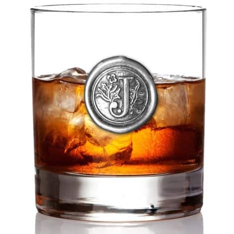 English Pewter Company personalized 11oz whisky glass tumbler with monogram initial. Ideal gift for you (initial J).