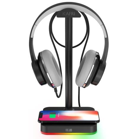 KAFRI Desk Gaming Headset Holder with Wireless Charger – Ideal for gamers seeking organized desktop accessories.