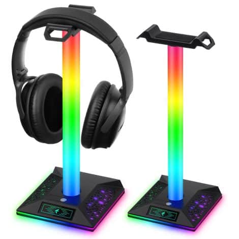 Xergur RGB Gaming Headphone Stand – Headset Holder with Type-C and 2 USB Ports, for gamers’ desktop.