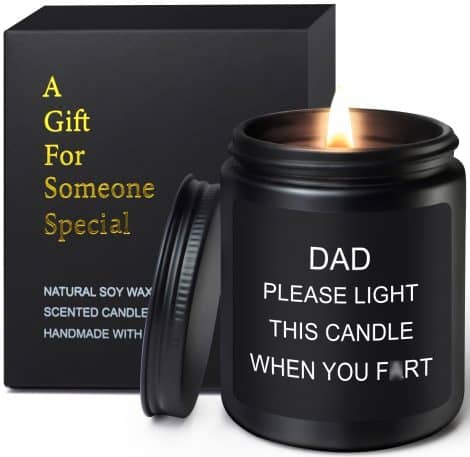 Sandalwood scented candle gifts for the men in your life: dad, stepdad, father-in-law, bonus dad. Perfect for Father’s Day or birthdays.