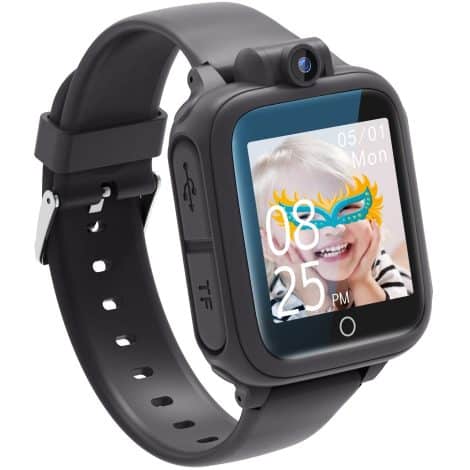 Black Qhot Kids Smart Watch with Camera, Games, Music, Video, Alarm – Perfect birthday or Christmas toy gift for 3-12 year old boys and girls.