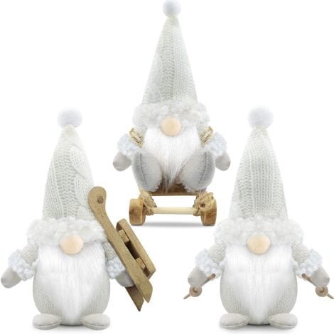 Gehydy Trio of Christmas Gonks – Festive Gnome Decorations for a Scandinavian-inspired, white-themed home.