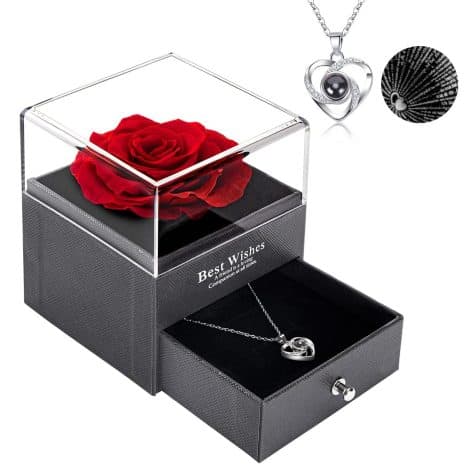 Eternally preserved rose with “I Love You” necklace; a thoughtful gift for her on special occasions.