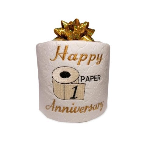 Humorous embroidered 1st anniversary paper gift for both husband and wife to cherish.