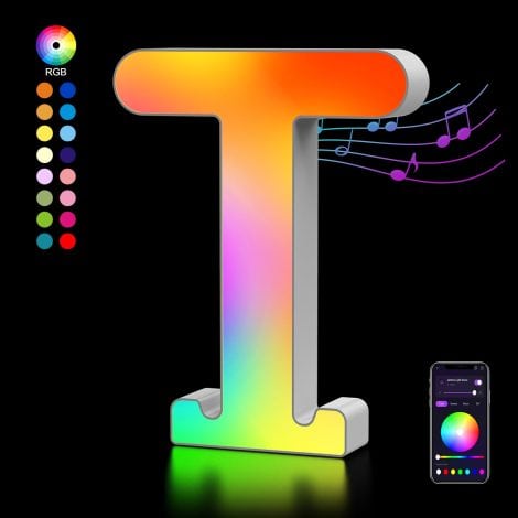 USB-powered LED letter lights that change colors, perfect for party decorations. Control with an app. Great for gifts.