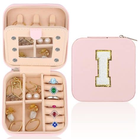 Personalised A-Z Jewellery Organiser: Compact, Portable Storage Case with Mirror, Perfect Birthday or Valentine’s Day Gift.