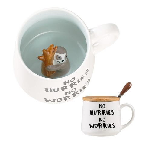 Adorable Sloth Coffee Mug with Spoon Lid – Perfect Gift for Her, Mum, Grandma, or Friend.