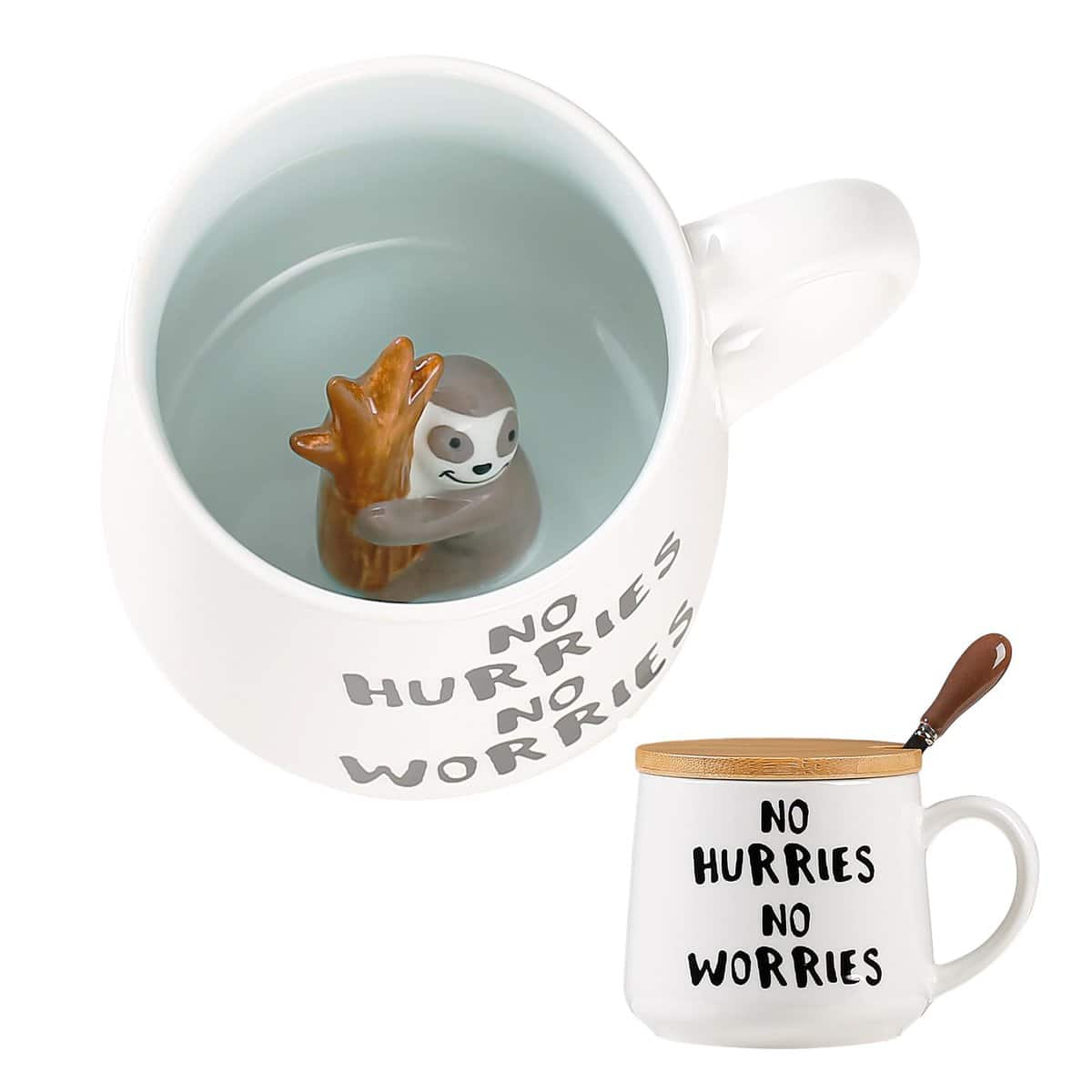 Gifts for Women Cute Sloth Coffee Mug Tea Cup with Spoon Lid,Kawaii Stuff Funny Cool Mugs Valentine's Mother's Day Halloween Xmas Gifts for Her Wife Mum Grandma Boyfriend Girl Teacher Friend,Birthday