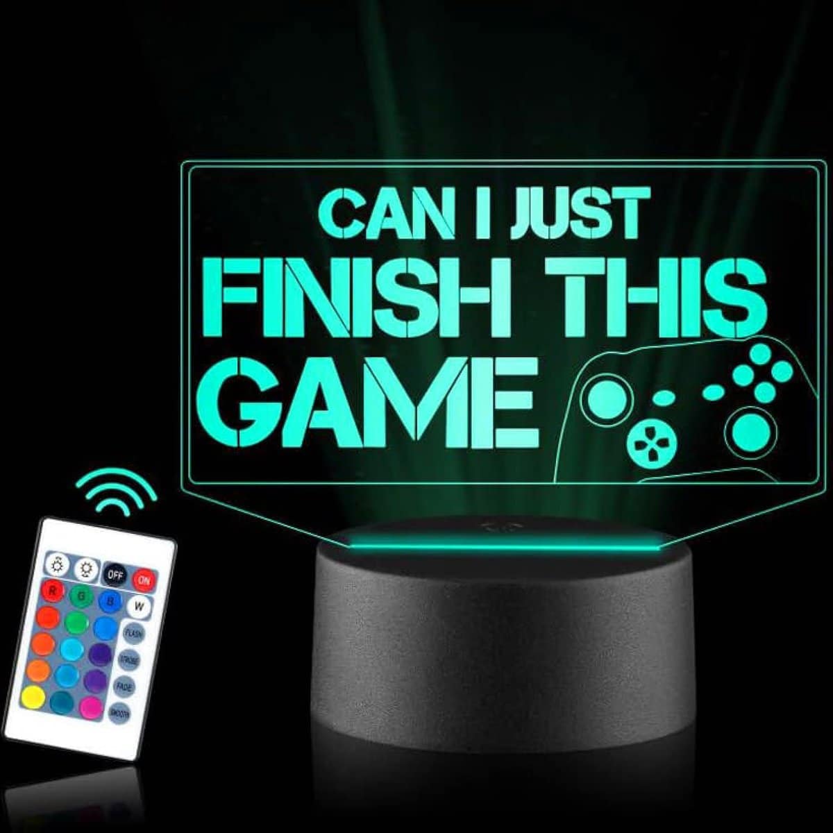 FAMINESS Can I Just Finish This Game Light 3D Game Night Lamp with 16 Colour Changes Funny Gamer Gift Gaming Sign For Boys Bedroom Man Cave Son Birthday Xmas Gift Fan