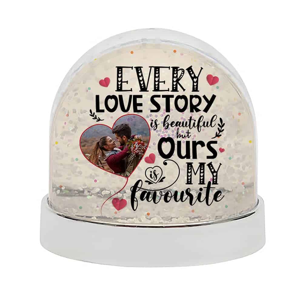 Personalised With ANY IMAGE Every Love Story Is Beautiful, Gift for Boyfriend, Girlfriend, Husband, Wife, Anniversary Present, Snow Globe Dome Glitter Shaker. (Silver)