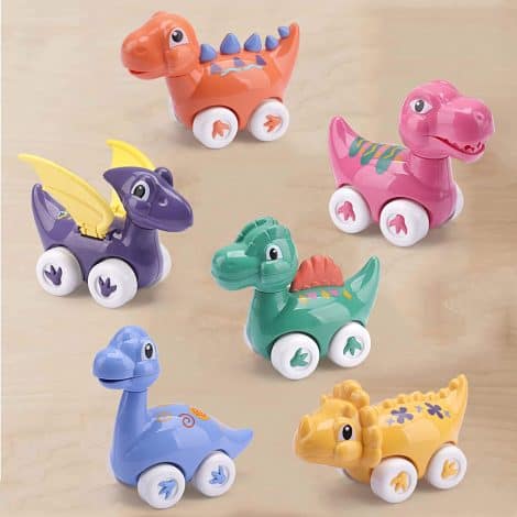 nicknack Toddler Toy Cars, Car Toys for 1 Year Old Gifts, 6PCS Dinosaur Pull Back Cars for 1-3 Year Olds.