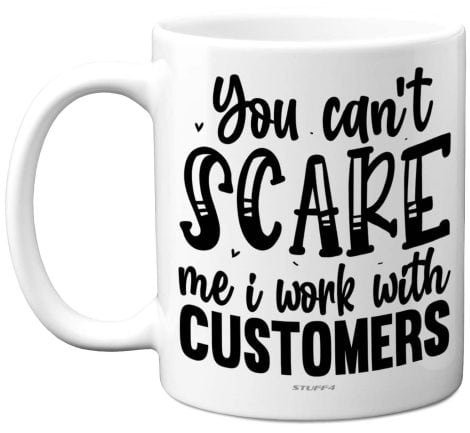 Hilarious presents for colleagues: Can’t Scare Me mugs! 11oz premium ceramic, dishwasher-safe with silly Santa and Christmas designs.