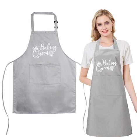 Funny Grey Baking Queen Apron with Adjustable Waterproof Belt – Perfect Kitchen Gift for Her!