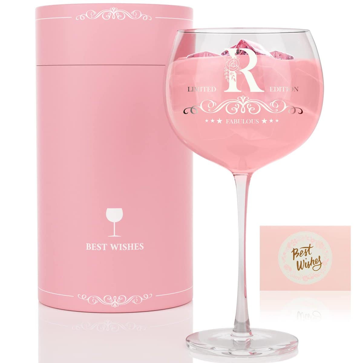 BaiCai Gifts for Women Birthday, Unique Personalised Gin Glass Women, 730ml Large Initial Balloon Cocktail Her, Christmas Mum, Friend, Sister (Letter R)