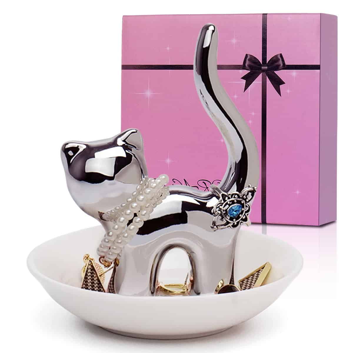 FORAGIFT Gift for Women - Ceramic Cat Ring Holder Jewelry Dish is a Wonderful Gift for Cat Lovers, Mother, Sister, Aunt, Girlfriend, Christmas Birthday Wedding Gifts for Her