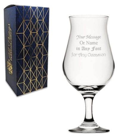 Custom Engraved Beer Glass, presented in a stylish gift box, can be personalized with any desired text.