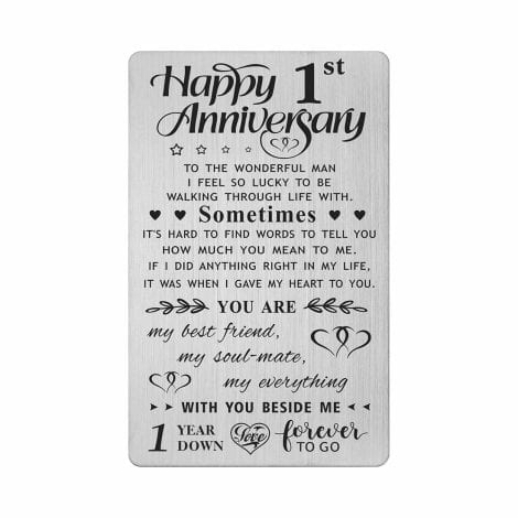 Engraved Wallet Card – Celebrate your first year of marriage with this sentimental anniversary gift. Perfect for him.