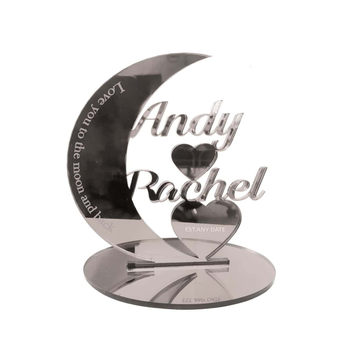 Print Maniacs Personalised Valentines Day Engraved Gift Him Her Husband Wife Couple Boyfriend Girlfriends Love you to the moon and back (Silver Mirror)