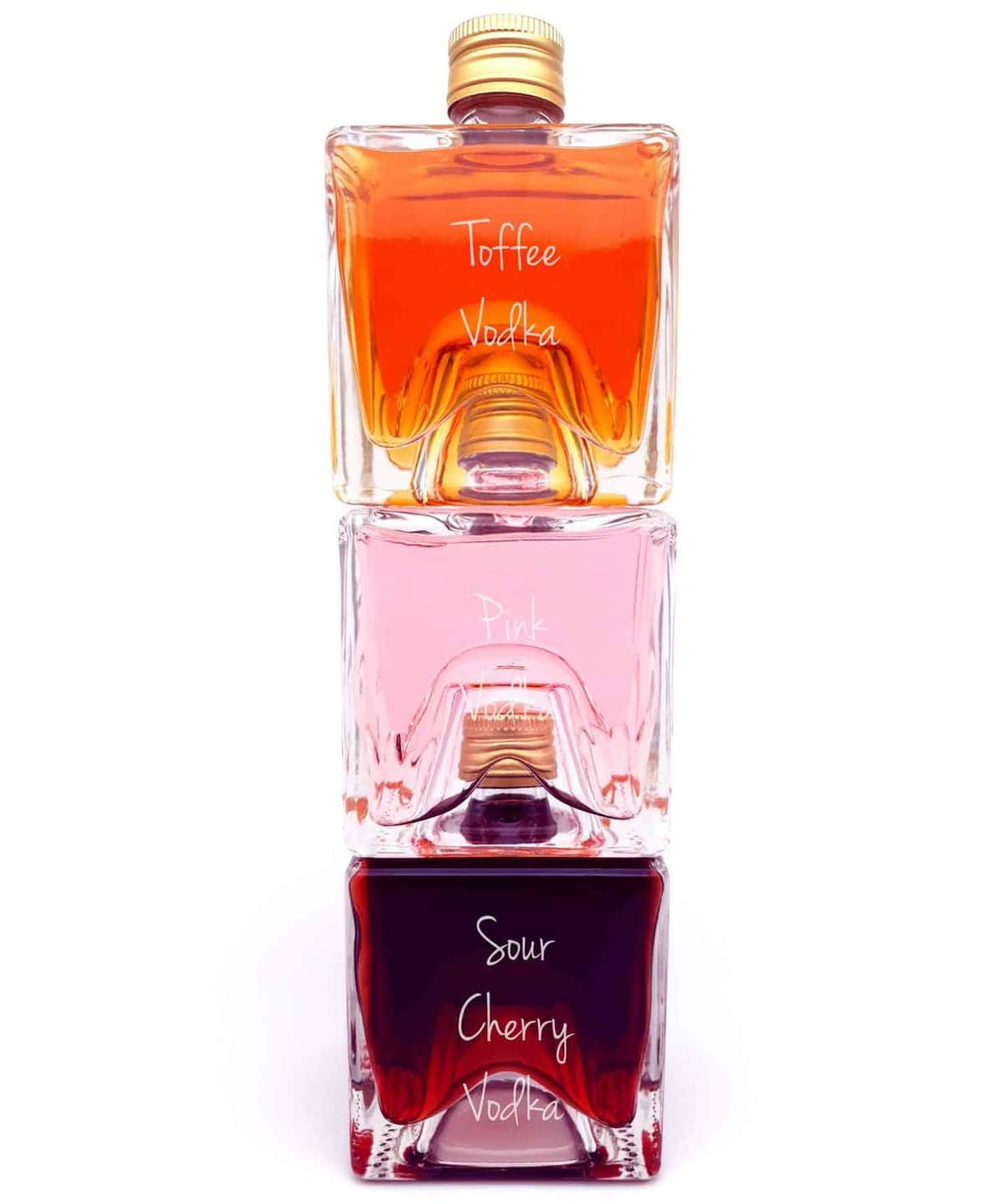 Vodka Stackable Gift Set - Sour Cherry, Toffee, Pink Vodka Tower - 50ml each Glass Bottles - Made By IL GUSTO | Pack of 3