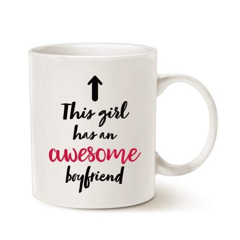 Hilarious Partner Coffee Mug Christmas Gifts, My Boyfriend Rocks! Best Valentines Day Gifts for Her, 11 Oz White Cup.