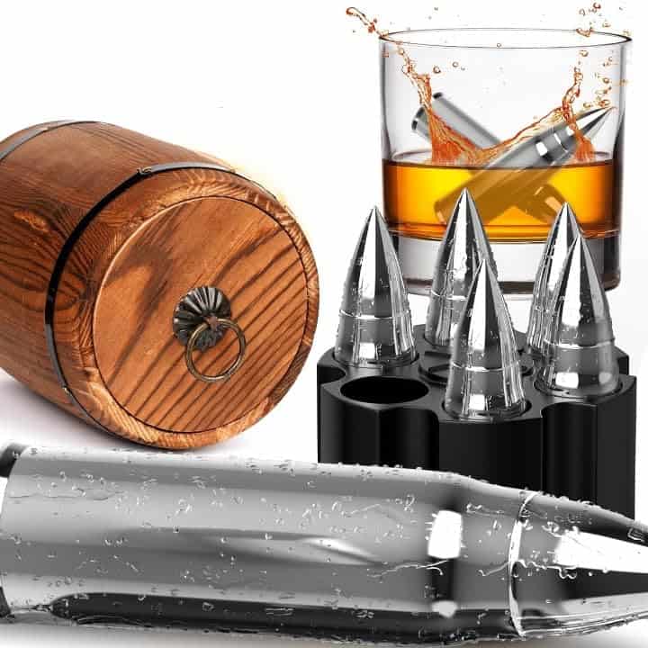 Whiskey Christmas Mens Gift Set with 6 Pcs Stones and Bag, Whisky Stones Gifts for Men Him Husband, Secret Santa Whisky Rocks Reusable Ice Cube for Bourbon Scotch Gin, Xmas Presents Stocking Fillers