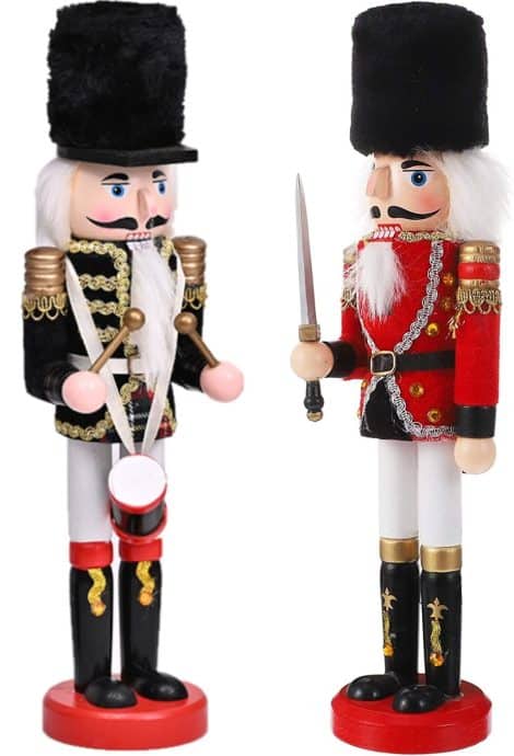 2 high-quality, festive wooden nutcracker soldiers, 30cm tall, perfect for home Christmas decorations. Available in drum or sword style.