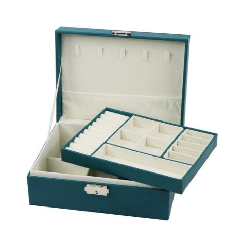 Green Lockable 2-Layer Leather Jewelry Box – Organize and secure your jewelry collection with Homeanda’s Jewelry Storage Box.