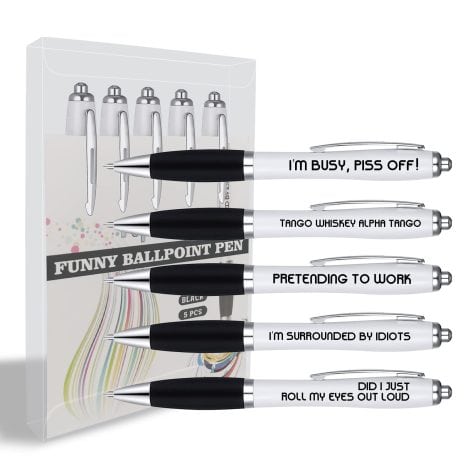 Hilarious Pens, 5-pack of Cheeky and Playful Ballpoint Pens; Perfect for Colleagues, Office Birthdays or Farewells.