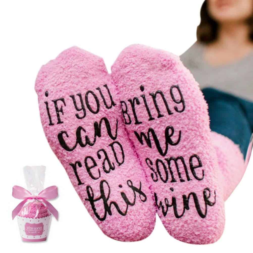 Funny Socks for Women "If You Can Read This Bring Me Wine" Socks with Cupcake Gift Packaging