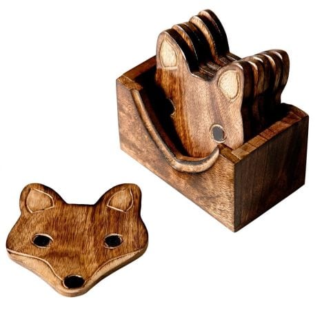 Set of 6 wooden fox coasters by Sass & Belle – perfect for protecting your tabletops.