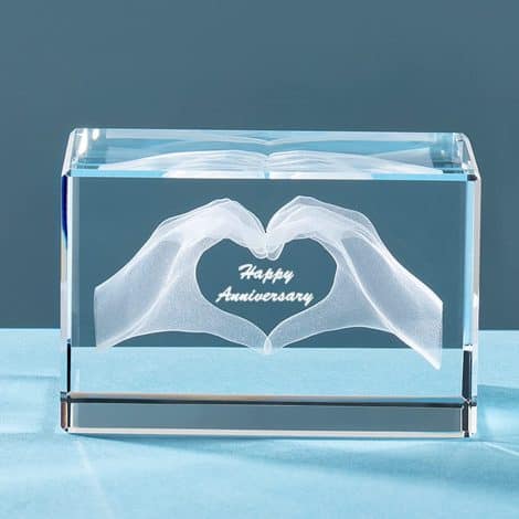 Cube Crystal Glass Figurines Gifts for Couples, beautifully engraved with Happy Anniversary, ideal Valentine’s gift.