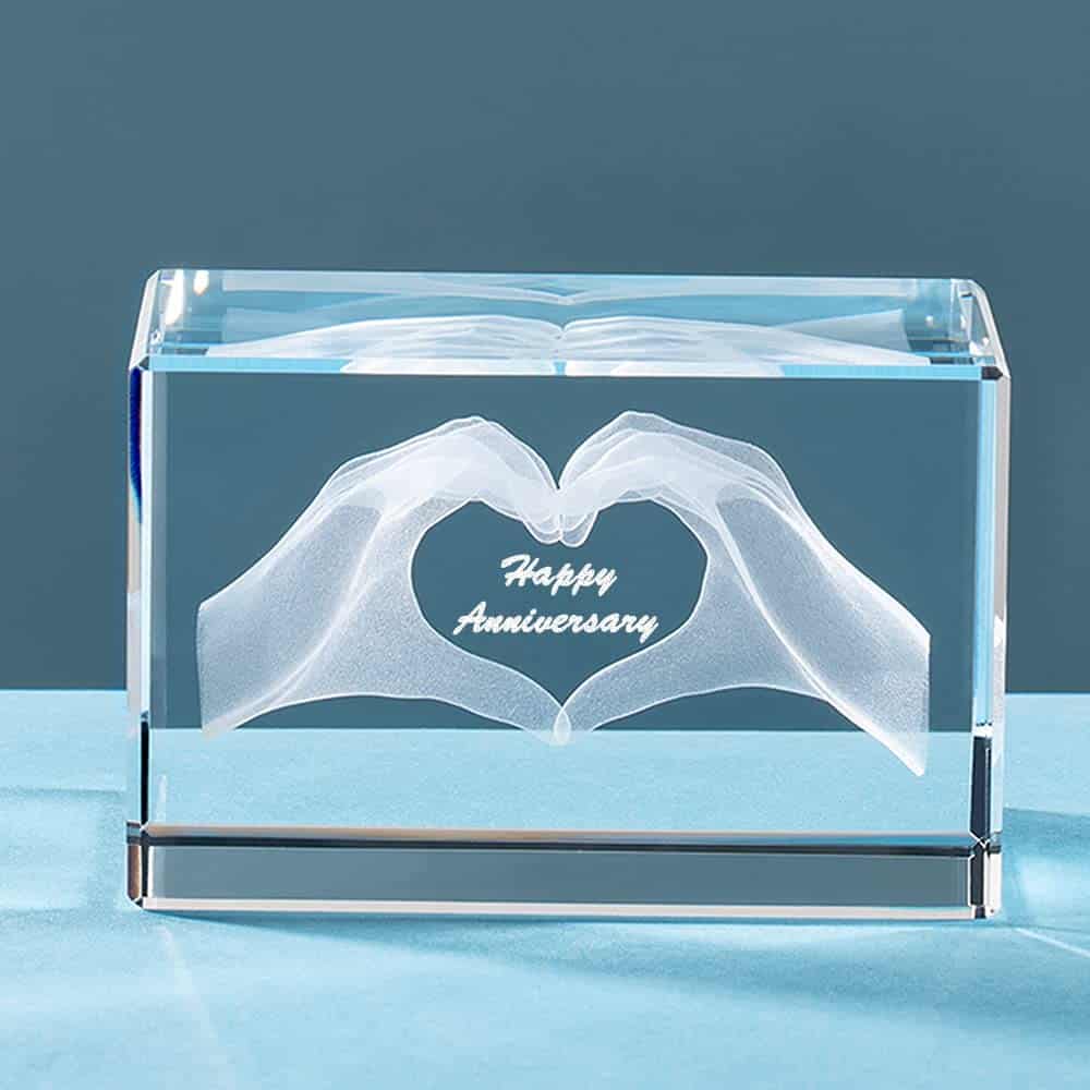 ERWEI Engraved with Happy Anniversary in Cube Crystal Glass Figurines Gifts for Her Him, Valentines Gift for Man Girl Partner Wife Husband Couple