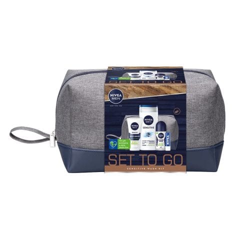 NIVEA MEN Sensitive Skin Wash Kit, ideal for skincare on the go. Perfect gift for men.