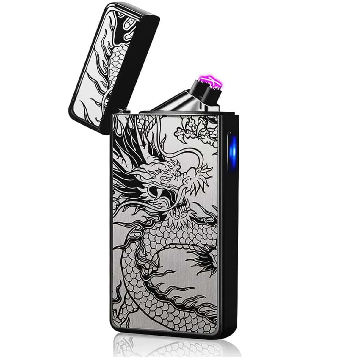 Gifts for Men,Electric Lighter Rechargeable USB Plasma Dual Arc Lighter Type-C Charging Electronic Windproof Dragon Lighter Cool Flameless X-lite Lighter,Christmas Birthday Gifts(New Black Dragon)